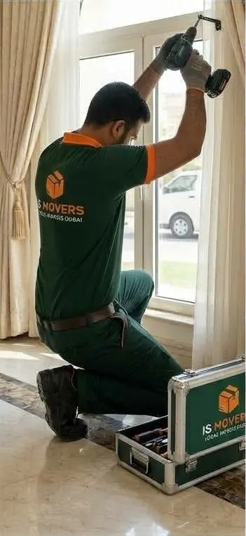 ISMovers handyman fixing a curtain rod