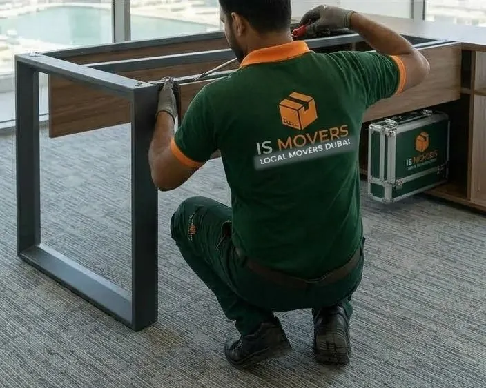 Office table assembled on site