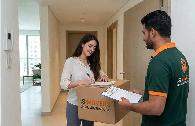 ISMovers crew handing over to a happy customer in Dubai