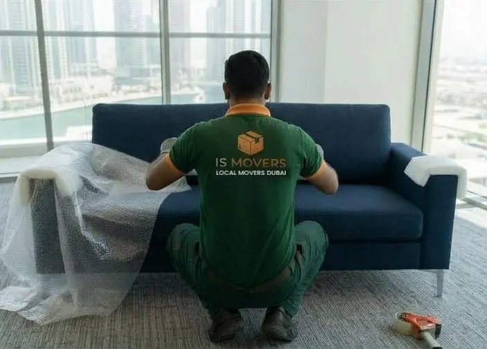 Sofa wrapped in bubble wrap